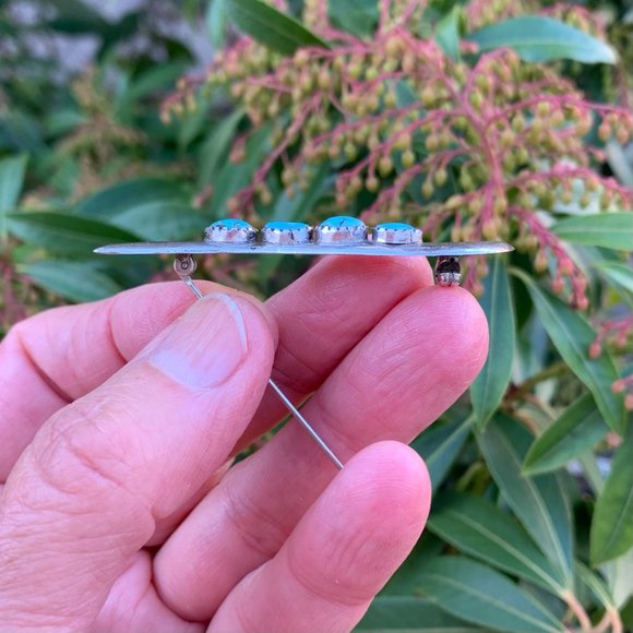 Vintage 1950s Zuni .925 Sterling & Turquoise Boomerang Pin/Brooch - Picture 4 of 6